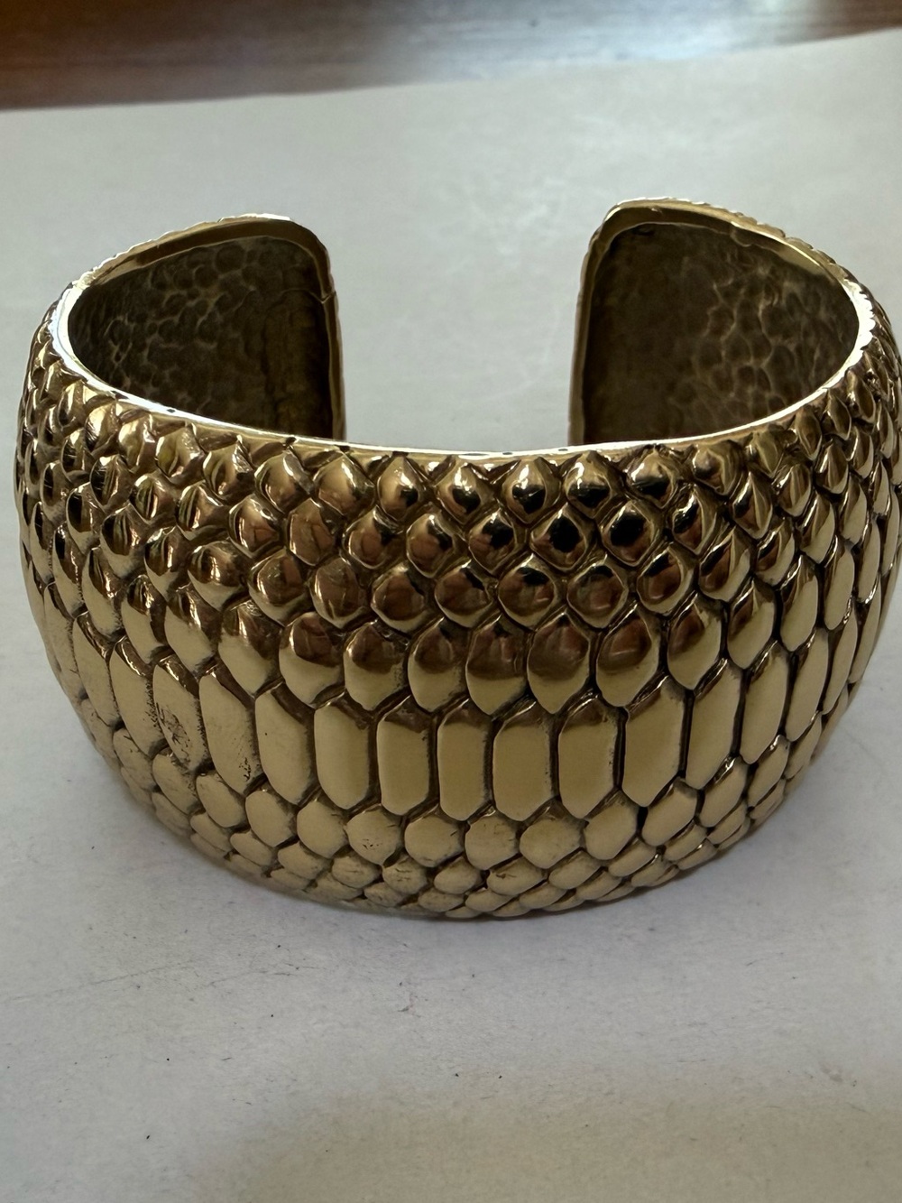 Designer BATU ID Brass Thick Wide Snake Texture Cuff Bracelet